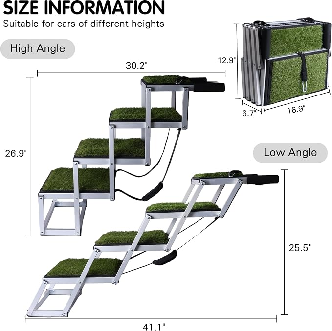 DGSL Folding Dog Stairs for Car, Green 16.9" Wide 4-Step Non-Slip Pet Steps | Portable Pet Stairs for Vehicle Access, Large Dogs, SUVs, Trucks and Home use