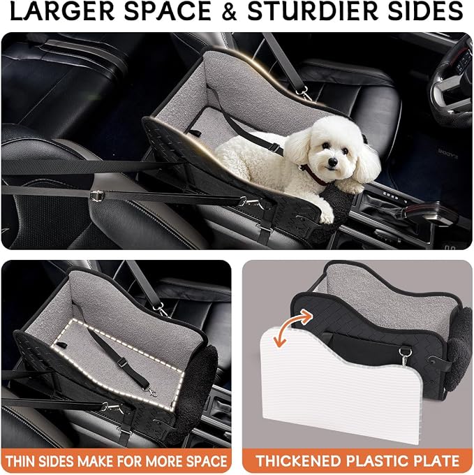 TKYZ Center Console Dog Car Seat for Small Dogs,for Car/SUV/Small Truck | Soft Pillow,Double fixation,PU Leather Easy To Clean,Pet Booster with Safety Belt,Puppy Car Seat for Small Dogs 0-11 lbs