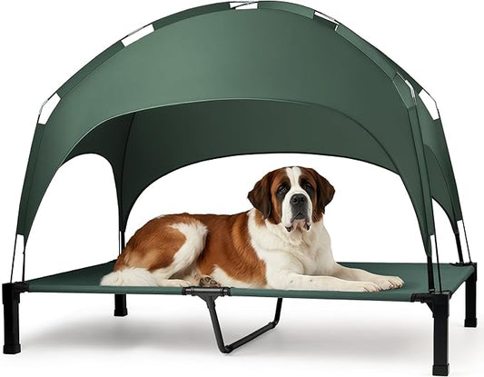 Elevated Dog Bed with Removable Canopy, Sun Protection Shade Tent Dog Cot | Portable Outdoor Dog Bed, Raised Pet Cooling Cot Bed for Dogs, 60in