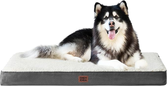 EHEYCIGA Orthopedic Dog Bed Large with Removable Washable Cover, 50IN Beige | Egg Crate Foam Support, Durable Oxford fabric, Non-Slip Bottom, Machine Washable, Soft Waterproof Plush Pet Bed Mat For Crate