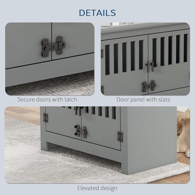 PawHut Large Elevated Dog Bowls with Storage Cabinet, 37L Gray | Raised Dog Bowl Stand Pet Food Bowl Dog Feeding Station