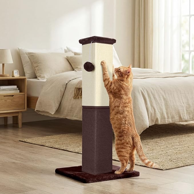 Cat Scratching Post, 32 Inch Cat Scratching Post for Large Cats, Cat Scratcher with Nature Sisal, Cat Scratch Post for Indoor Large Cats and Kitten, Brown