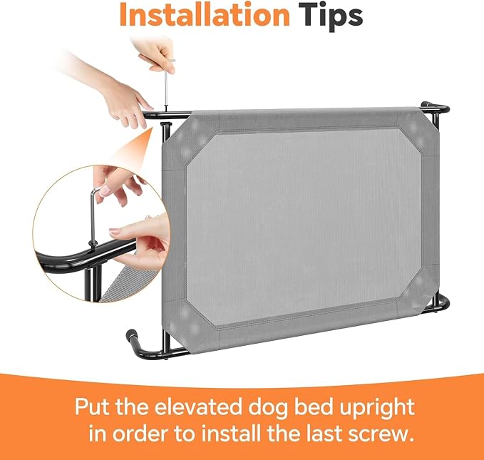 Simple Trending Raised Dog Bed for Large Dogs, Waterproof XL Dog Cot, Grey | Outdoor Cooling Elevated Pet Bed Load 200lb, 47.75" x 30.5"