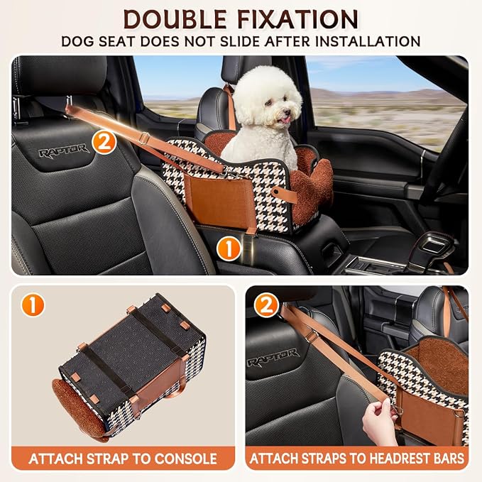 TKYZ Center Console Dog Car Seat for Small Dogs,for Car/SUV/Small Truck | Soft Pillow,Double fixation,Scratch-Resistant Fabric,Pet Booster with Safety Belt,Puppy Car Seat for Small Dogs 0-11 lbs