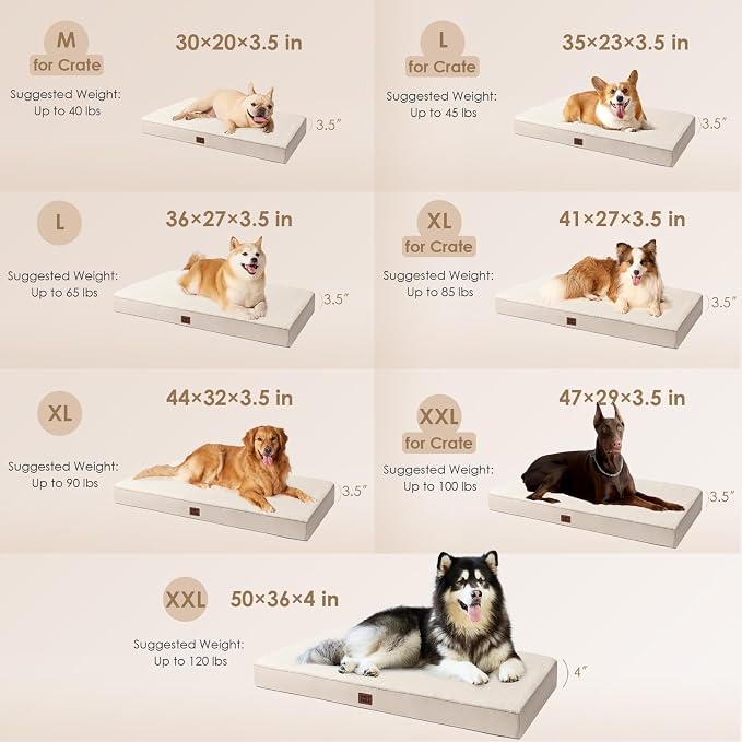EHEYCIGA Orthopedic Dog Bed Large with Removable Washable Cover, 44IN Camel | Egg Crate Foam Support, Durable Oxford fabric, Non-Slip Bottom, Machine Washable, Soft Waterproof Plush Pet Bed Mat For Crate