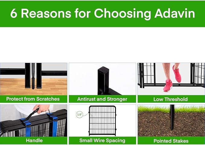 ADAVIN Garden Fence Wide Door Low Threshold, 40 inch High 14 Panels Total 31 Ft(L), Animal Barrier Fence No Dig, Fencing for Garden Beds, Black Iron Metal Heavy Duty Dog Fencing for Yard or Camping