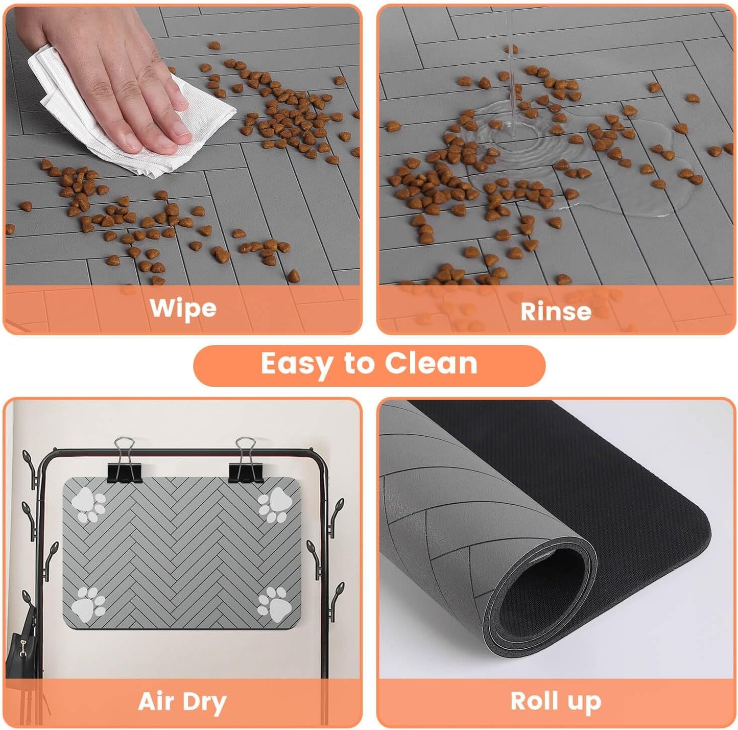 Pet Feeding Mat-Absorbent Pet Placemat for Food and Water Bowl, with Waterproof Rubber Backing, Quick Dry Water Dispenser Mat for Dog and Cat (12"x20", Striped Light Gray)