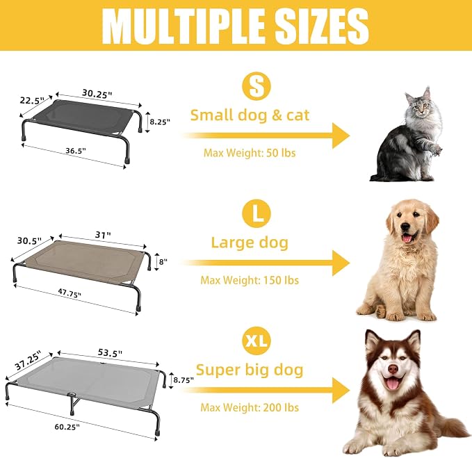 Simple Trending Elevated Dog Bed for Large Sized Dogs, Outdoor Raised Dog Cot Pet Hammock Bed with Cooling Breathable Mesh Anti-Slip Feet, Brown, 47.75inches | Pet Hammock Bed with Cooling Breathable Mesh, Cooling Bed for Dogs, Anti-Slip Feet, Brown, 4...