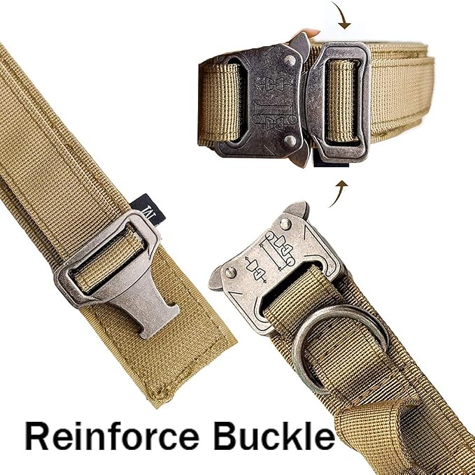 Tactical Dog Collar and Leash Set for Large Dogs with Control Handle，Brown | 1000D Heavy-Duty Nylon Fabric,Quick-Release Metal Buckle,Adjustable Fit,Soft-Padded Webbing,D-Ring,for Training & Hiking,XXL