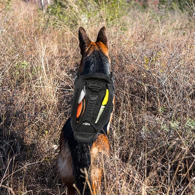 Tactical Dog Backpack Harness for Large Breed Original Design Metal Buckle Vest with Side Bags Pouches for Service Working Training (Black (Vest only), Medium)