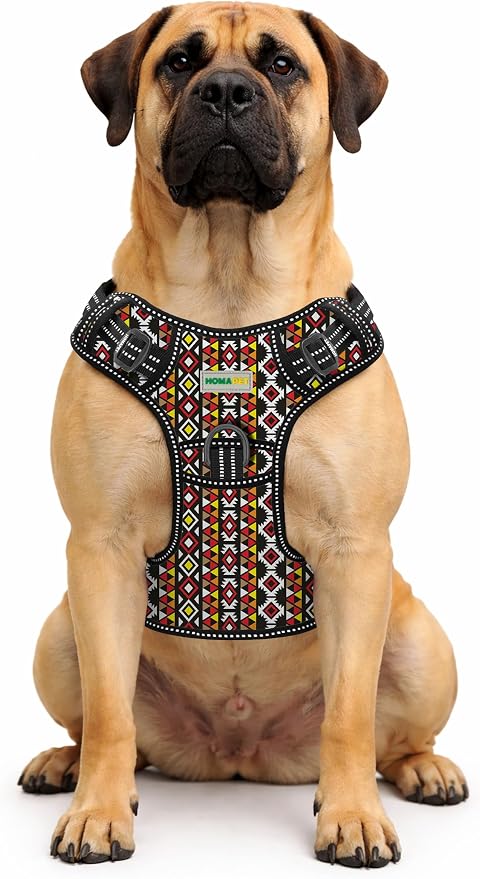 Homapet. Tactical Dog Harness with Dual Leash Attachment Points, Adjustable and Reflective Military Grade Dog Vest with Comfort Control Handle (Aztec, L)