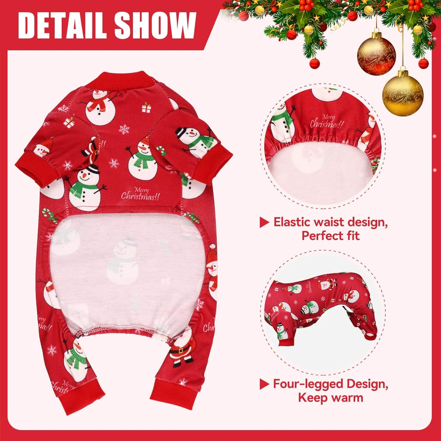 Dog Christmas Pajamas Snowman Pet Clothes Costumes Pjs Stretchy Funny Pet Outfit Dog Pajamas for Large Dogs(XL)