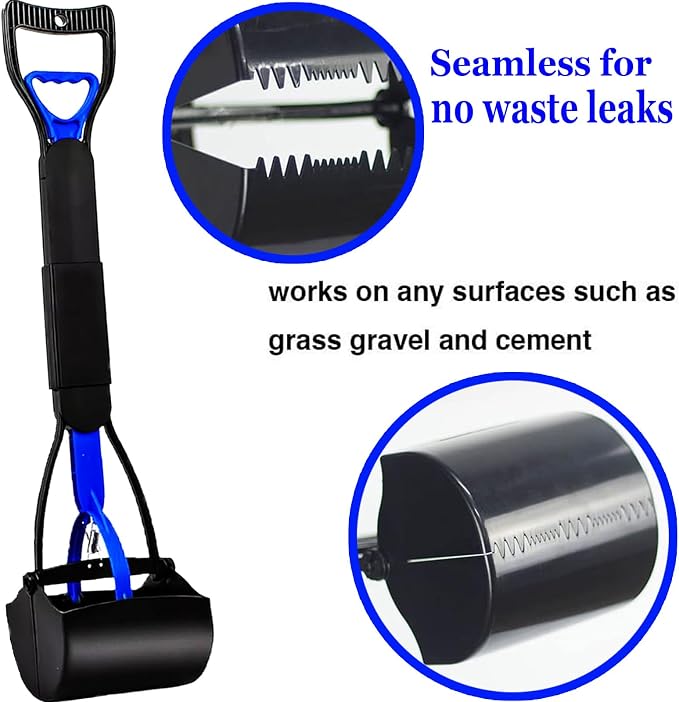 Pooper Scooper 2 Pack with 20 Litre Step Dog Poop Trash Can, 28" Long Handle Dog Poop Scoopers for Large Small Dogs Heavy Duty, Removable Inner Bucket for Outdoors, 50 Waste Bags Included (Blue)