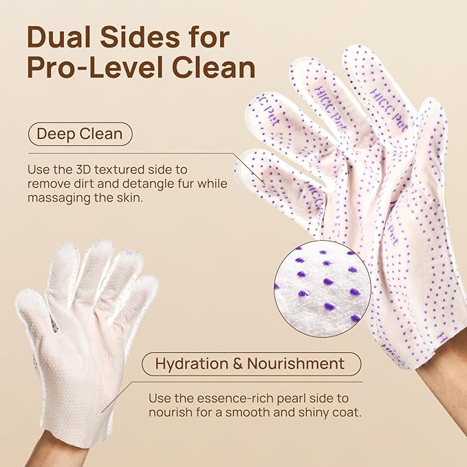 HICC PET Glove Wipes Pro – Pet Cleaning Gloves for Dogs & Cats – Infused with Coconut Oil & Plant Extracts – Hypoallergenic, Gentle, Spa-Like Care at Home, Portable 6 Pack-Coconut Scent