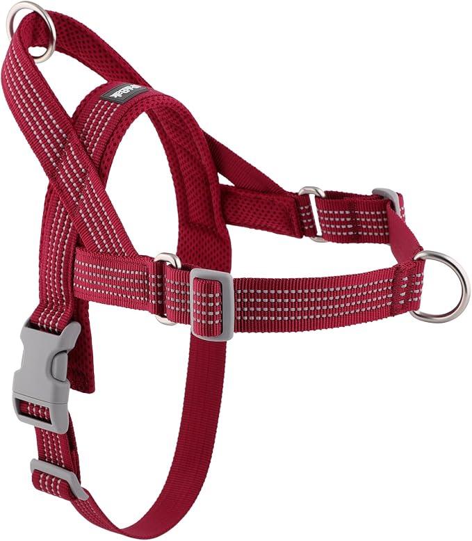 No Pull Dog Harness with Handle, Adjustable Soft Mesh Padded Vest | Reflective Walking Harness with Front Clip for Small Medium Large Dogs, Quick Fit No Escape for Training, Red, XL