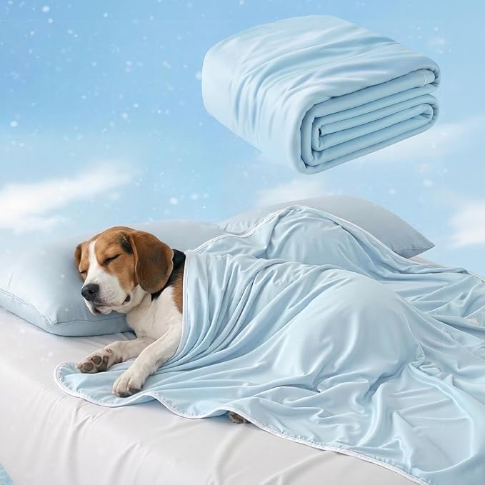Mora Pets Premium Cooling Blanket for Dogs, Q-MAX>0.5 Washable Breathable Cooling Mat, Lightweight Soft Summer Pet Throw Blanket, Furniture Protector Bed Couch Cover for Medium Dog Cat, Blue, 40x60