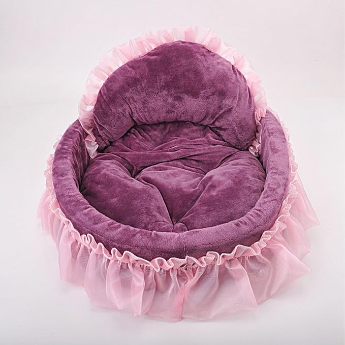 Cute Princess Pet Bed Bow-TIE Lace Cat Dog Bed (L, Purple)
