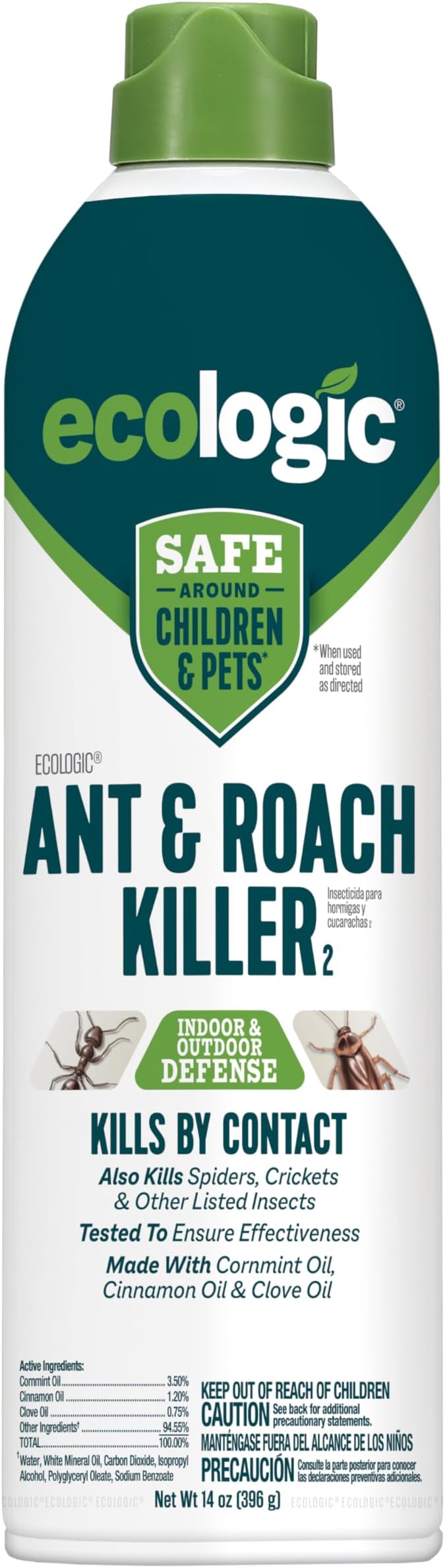 Ecologic Ant & Roach Killer, 14 Ounces, Aerosol Formula Made With Cornmint Cinnamon And Clove Oil Kills Ants, Cockroaches, Crickets And Spiders By Contact For Indoor And Outdoor Defense