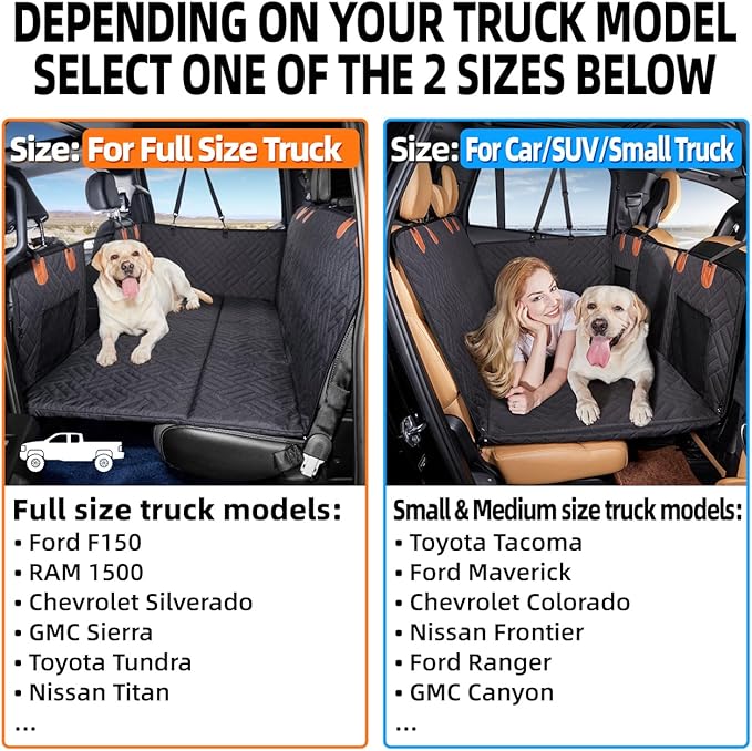 YJGF Hard Bottom Dog Car Seat Cover for Full-Size Trucks,Back Seat Extender | Strong Support,More Rest Space,Waterproof, Scratch Resistant,Car Seat Protector,Dog Hammock for Full-Size Truck