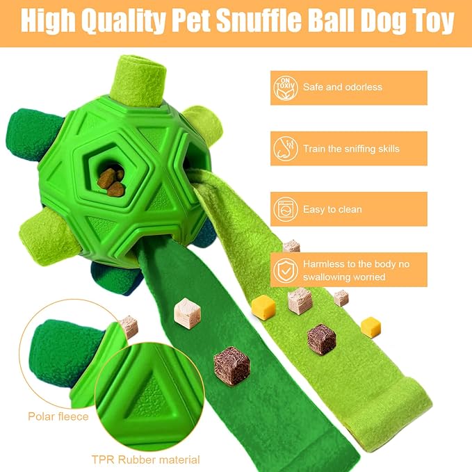 Dog Snuffle Ball-Interactive Puzzle Dog Toys Encourage Natural Foraging Skills Slow Feeder for Training and Stress Relief, Cloth Strip Hiding Food Dog Toys for Any Size Dogs (All Green)