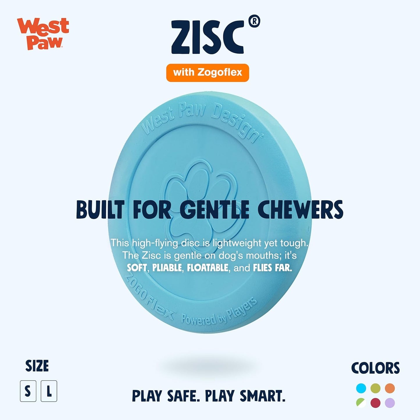 West Paw Zogoflex Zisc Dog Flying Disc, High Flying Aerodynamic Disc for Dogs Puppy – Lightweight, Floatable Disc for Fetch, Tug of War, Catch, Play – Doubles as Food/Water Bowl, Small 6.5", Aqua Blue