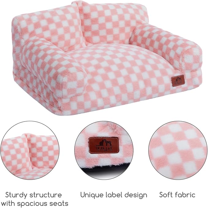 Hollypet Small Dog Large Cat Bed Puppy Couch Beds for Pets up to 25 lbs | Fluffy Dog Cat Couch Plush Soft Warming Pets Beds with Machine Washable Cover and Non-Slip Bottom