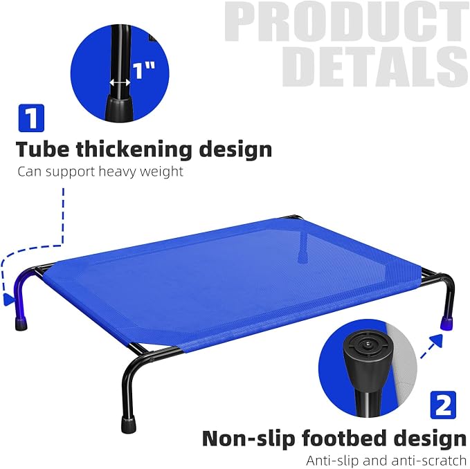 Simple Trending Outdoor Elevated Dog Bed, Cooling Raised Dog Cots, Blue | Pet Bed for Large Dogs, Waterproof Cover, Breathable Mesh, Non-Slip Feet, Suitable for Indoor or Outdoor Use, 47.75" x 30.5"