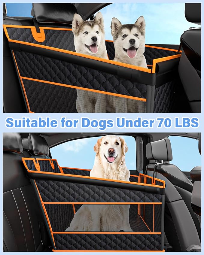 Instraella Dog Car Seat for Large Dogs, Hard Bottom Half Back Seat Extender | For Medium & Large Dogs, Fits Cars, SUVs & Trucks, Waterproof & Non-Slip with Mesh Windows, Leash Slot & Room for a Passenger