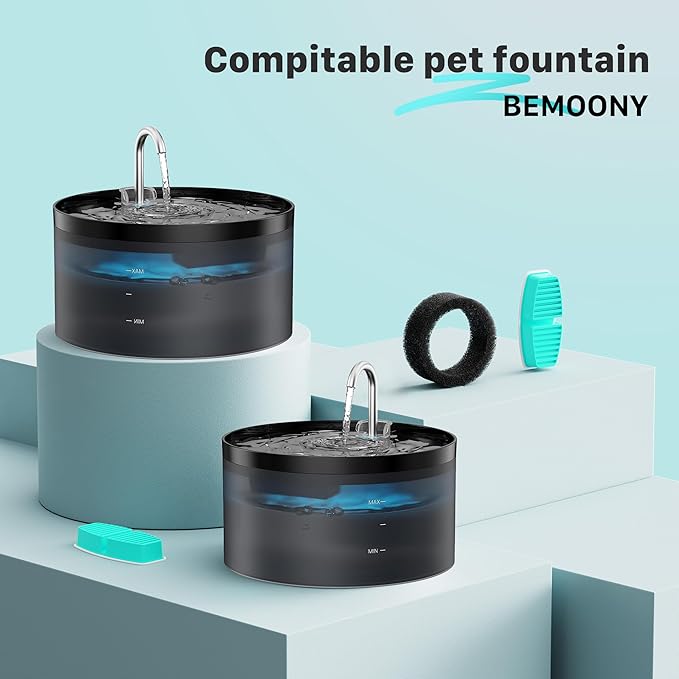 BEMOONY Cat Water Fountain Filters: Pet Water Fountain Replacement Filter - 12 Packs of Cat Fountain Filters (6 Carbon Filters + 6 Sponges) - Multiple Filtration Please Replace it Every 2-3 Weeks