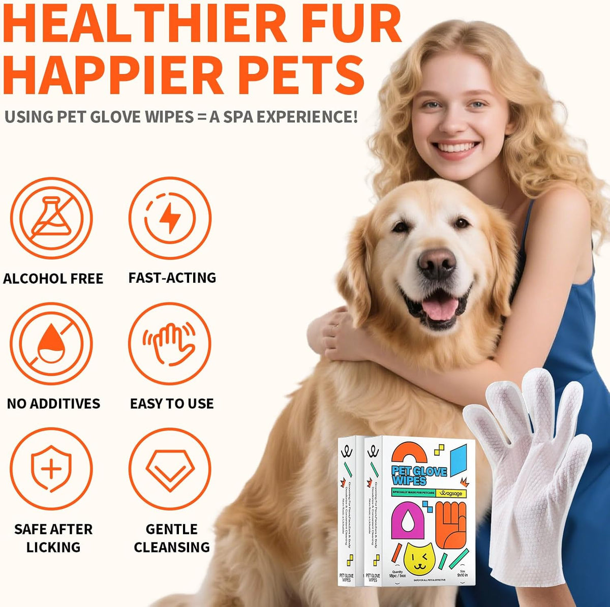 Pet Glove Wipes for Dogs and Cats, Cleaning & Deodorizing Grooming Gloves for Daily Care and Traveling, Dog Wipes Washing Gloves Rinse Free, 54 PCS