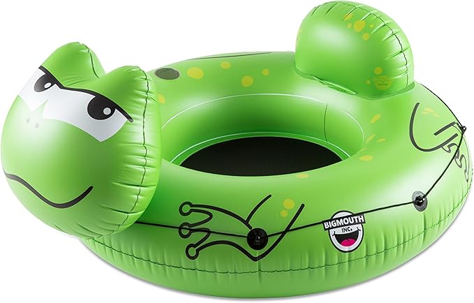 BigMouth Inc Large Frog River Tube with Mesh Seat, Heavy Duty Vinyl Raft for Waterway Drifting, Built-in Cup Holder and Grab Rope, Comfortable Floating Ride for Lakes, Streams, Adults and Kids