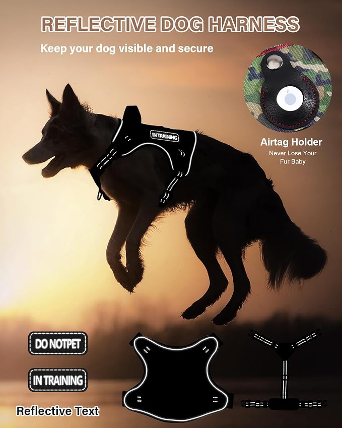 Petnanny Tactical Dog Harness No Pull Service Dog Vest M Pink Camo | Tactical Dog Vest with breathable mesh & hook loop panel, no pull harness for walking training, adjustable fit