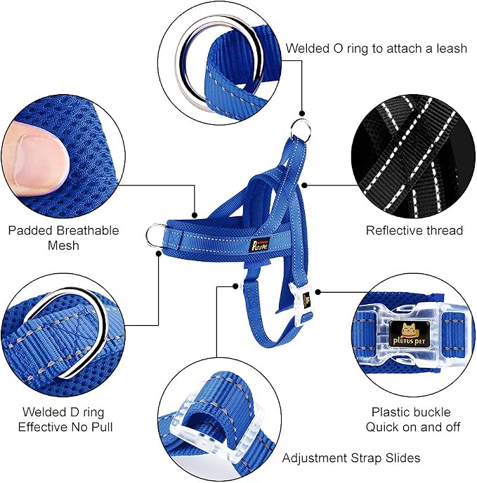 Plutus Pet No Pull Dog Harness for Puppy Small Dogs, Breathable Mesh Padded | Adjustable Reflective with Handle, Escape Proof, Quick Fit Pet Vest, Front Clip, for Training and Walking, Royal Blue, XXS