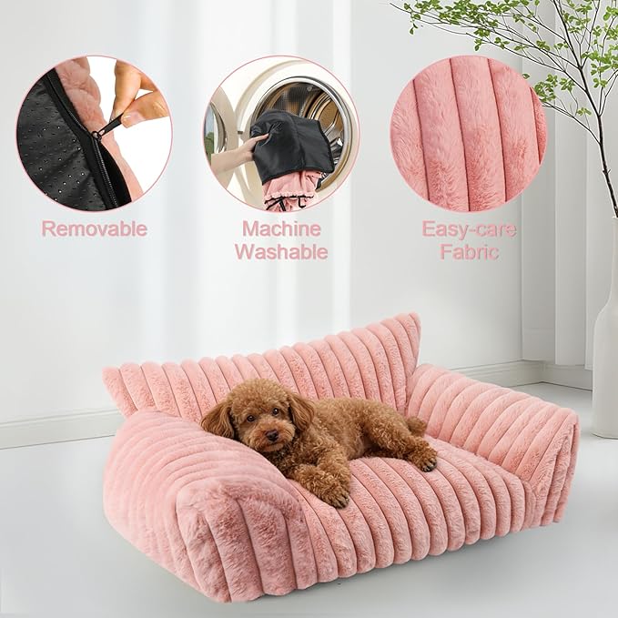 Cute Dog Couch for Medium Large Dogs,Dog Cat Couch Sofa,Dog Bed,L,Pink | Dog Couch Bed with Removable Washable Cover,Cute Fluffy Pet Sofa Cat Couch Bed,Washable Dog Bed Medium Large Size Dog