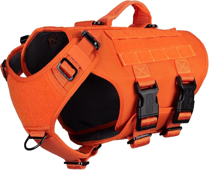 ICEFANG No Pull Tactical Dog Harness for Medium Dogs,Adjustable Dog Vest | Control Handle,MOLLE Panel,Front Hook,3 Leash Clips,Soft Padded,for walking training,Orange,Medium