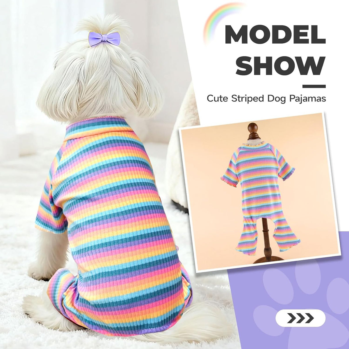BAEJMJK Striped Dog Pajamas Stretchy Cute Four-Legged Boy Girl Dog Clothes with Sleeves Comfortable Dogs Jumpsuit Colorful Pet Puppy Outfits Apparel for Small Medium Dogs Cats(Pink,Pink,Large)