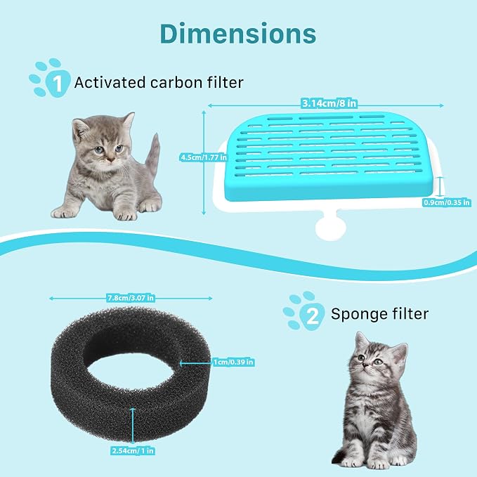 GIOTOHUN Cat Water Fountain Filter: 24 Filters - 12 Pieces Filters + 12 Pieces Sponges for Cat Fountain - Pet Water Fountain Filter Replacement for Pet Dispenser H1 (67oz/2L)