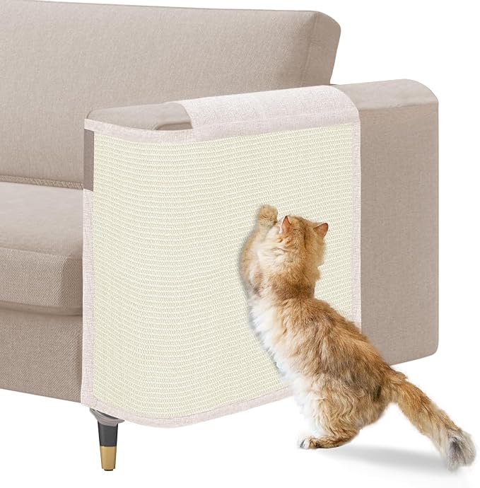 Cat Scratch Sofa Protector,23.6" L*19.7" W Cat Scratch Furniture Protector Pad, Couch Arm Sheild with Natural Sisal for Protecting Couch Sofa Chair Furniture(Beige/Left Handed)