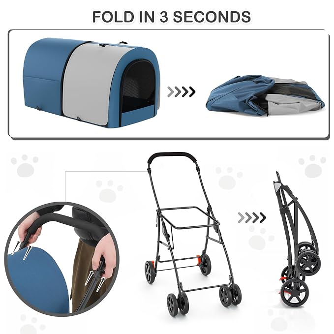 MoNiBloom Double Dog Stroller for Small and Medium Dog Cats, Navy Blue/Gray | Pet Stroller with Detachable Carrier Bags Large 4 Wheels Foldable Jogger for Small and Medium Dog Cats