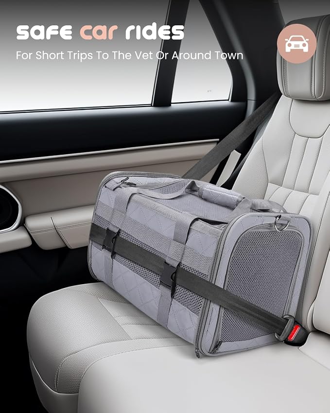 MIDOG Cat Carrier Soft for Small-Medium Cats Up to 25lbs, Airline Approved | Expandable Square Design,Comfort & Breathable Window,Equipped with anti-slip lock zippers and an internal safety leash