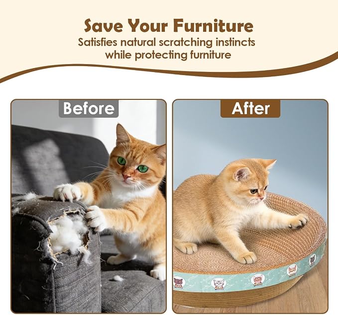Large Cat Scratcher Bed, 16.9" x 16.9" x 3.9" Cat Scratch Cardboard with 2‑in‑1 Design, Scratching Board Pad for Indoor Cats Kitty Kittens, Scratch Bowl Lounge House Couch, Furniture Protector, Round