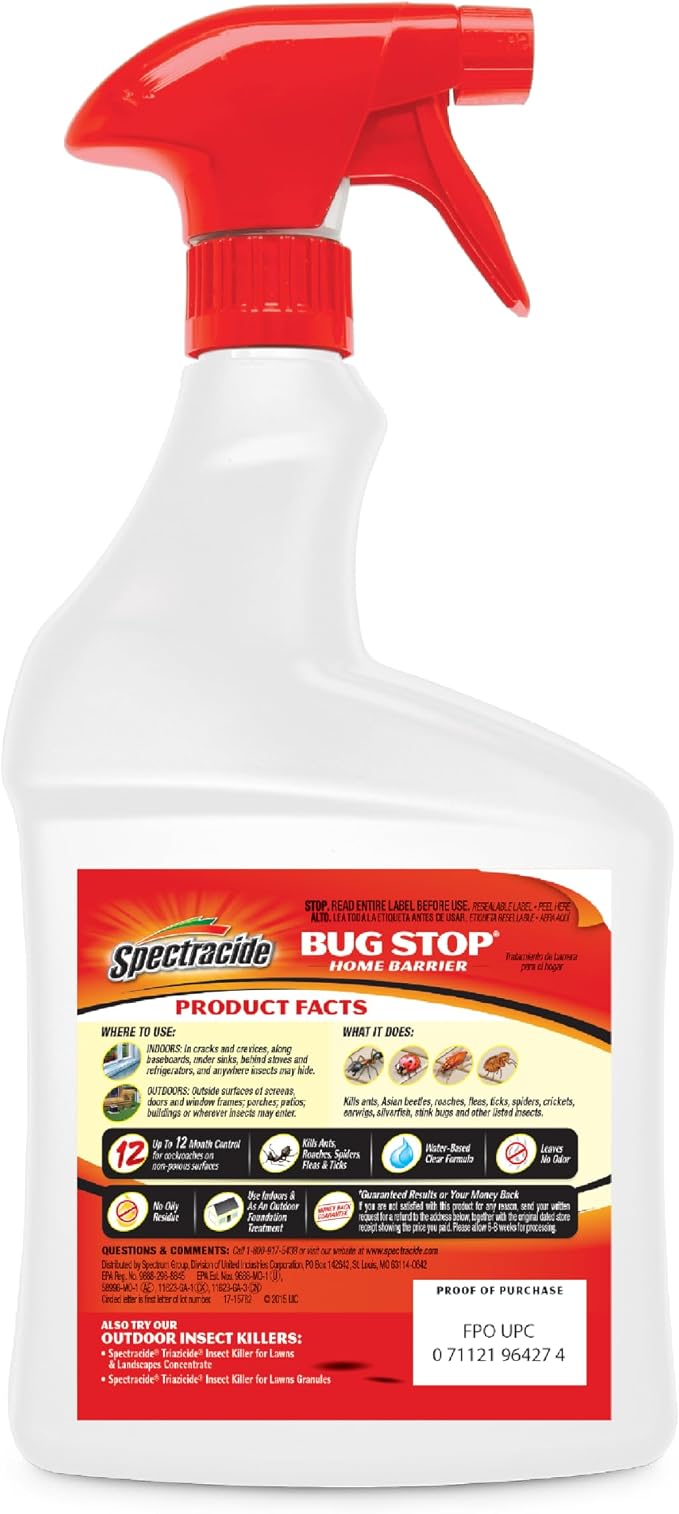 Spectracide Bug Stop Home Barrier 32 Ounces, Ready-To-Use Indoor Plus Outdoor Insect Control