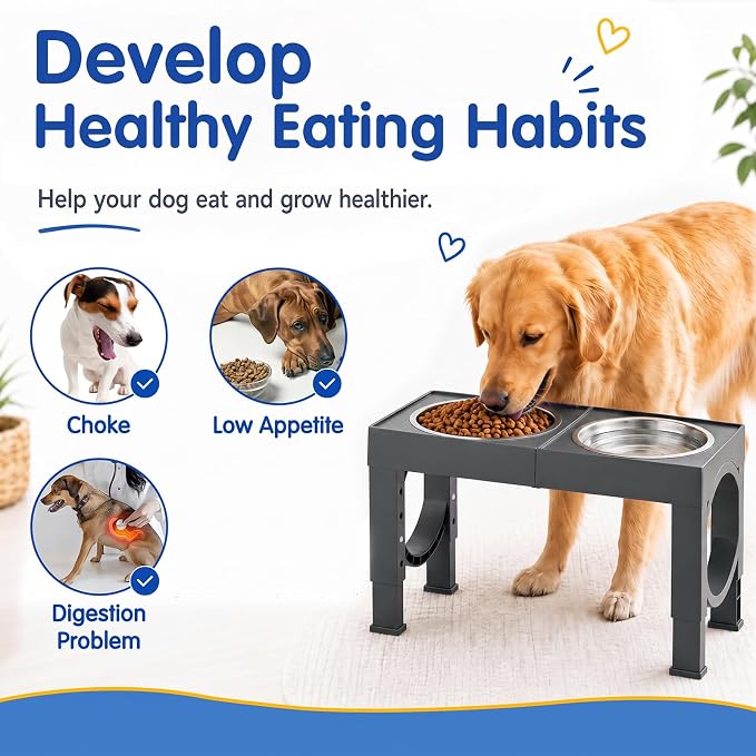 XIAZ Elevated Dog Bowls Large Breed Raised Dogs Bowl Stand Large/Medium Sized Dog Stainless Steel Food Water Bowl Stands 5 Heights Adjustable 9/11/12/14in Pet Feeder Dish Station