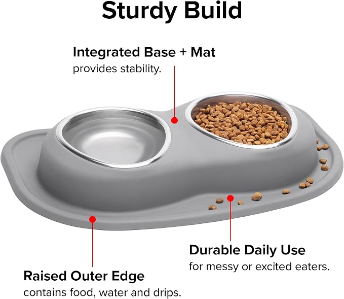 WeatherTech Double Low Pet Feeding System - Compact and Portable Dog/Cat Food and Water Station - 32 oz (4 Cups) Light Grey (DL3203LG)