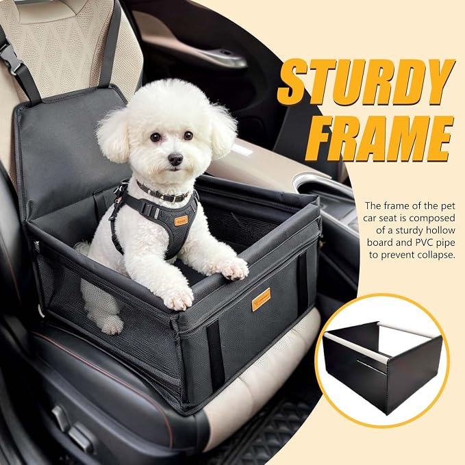 Pet Dog Booster Seat, Upgrading the Framed wall to Prevent Collapse，Breathable and Foldable Pet Car Basket，Removable andWashable pet car seat (Black)
