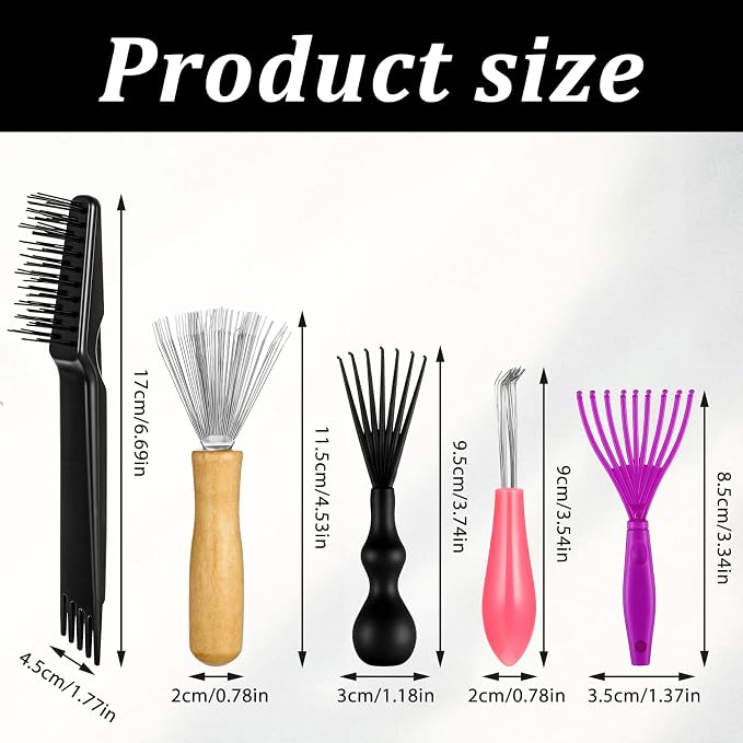 Comb and Brush Cleaner Tool Set, 5-Piece Comb Cleaner Set - Hair Brush Cleaner Rake, Comb Cleaning Brush, Maintenance Hair Comb for Home and Salon Use Removing Hair Dust
