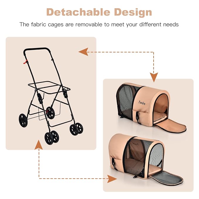 PETSITE Double Dog Stroller, Foldable Pet Stroller for 2 Dogs & Cats Small Medium Sized with Detachable Carrier on Wheels, Ideal for Car Seat Walking Camping Travel
