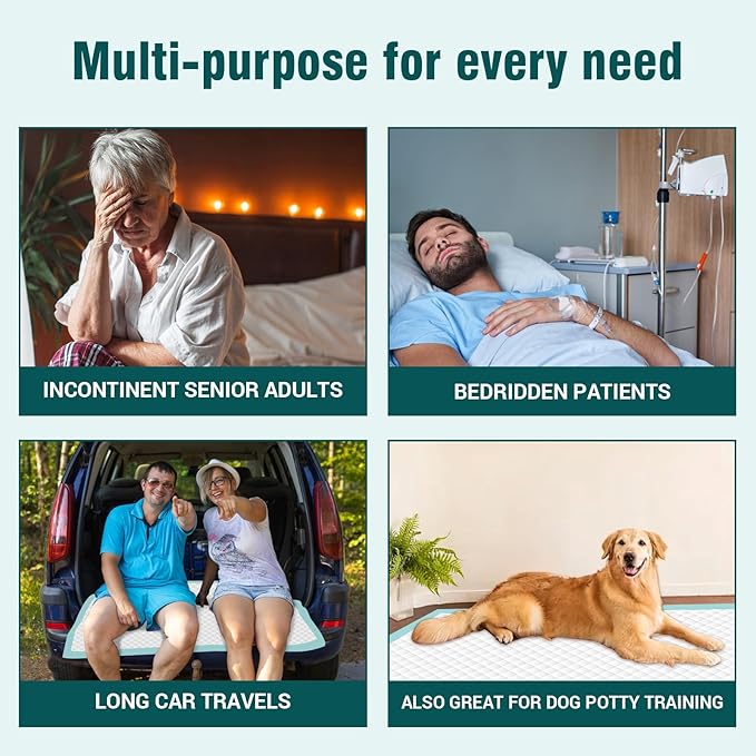 Tear-Resistant Disposable Bed Pads 48" x 36" 50 Count Underpads Extra Large Incontinence Bed Pads Heavy Duty Absorbency Chux Pads Pee Pads for Adult Elderly Puppy Pads for Training