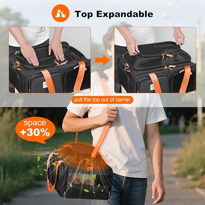 pidipiti 19x13x9 TSA Approved top Expandable pet Carrier for Small Dog Puppy cat up to 10 lbs Weight and 18'' Length, for Southwest Spirit Lufthansa Airlines,Air Canada and Amtrak Train