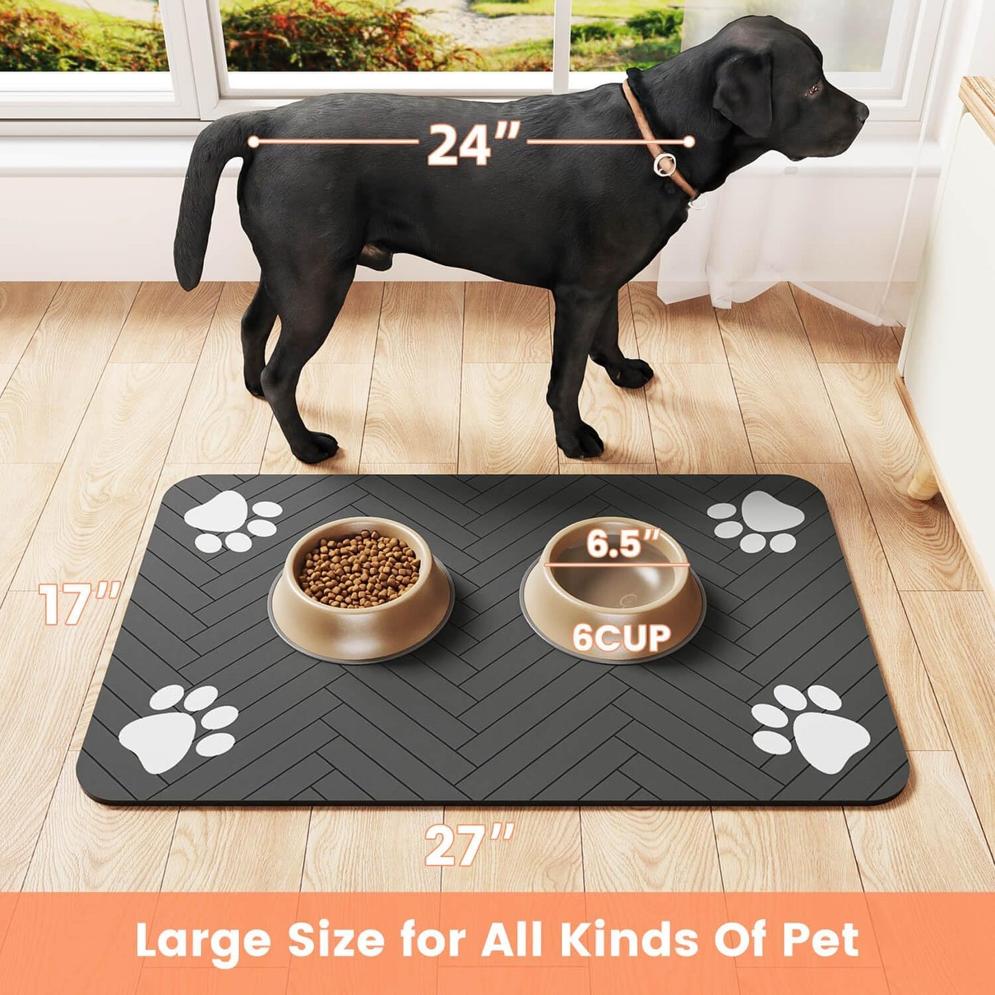 Pet Feeding Mat-Absorbent Pet Placemat for Food and Water Bowl, with Waterproof Rubber Backing, Quick Dry Water Dispenser Mat for Dog and Cat (12"x20", Beige)